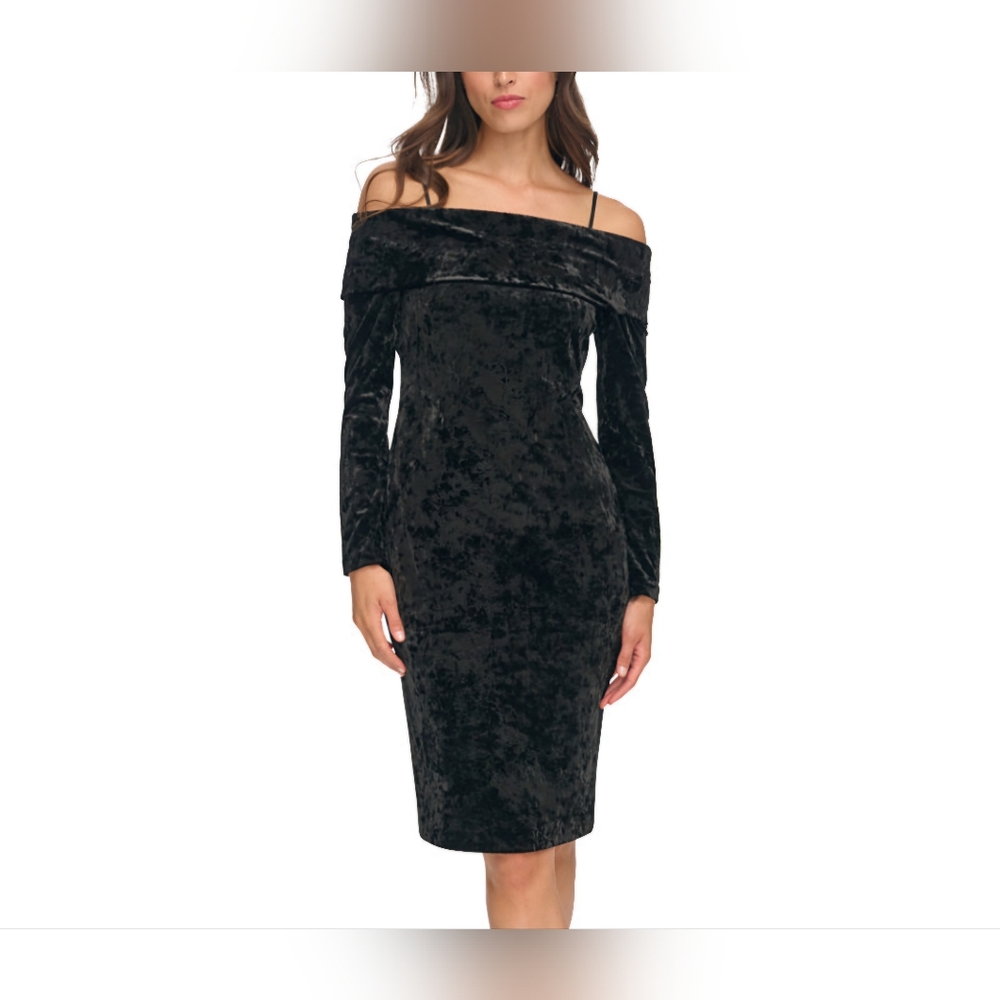 Calvin Klein Women's Velvet Off-The-Shoulder Sheath Dress size 10 color black